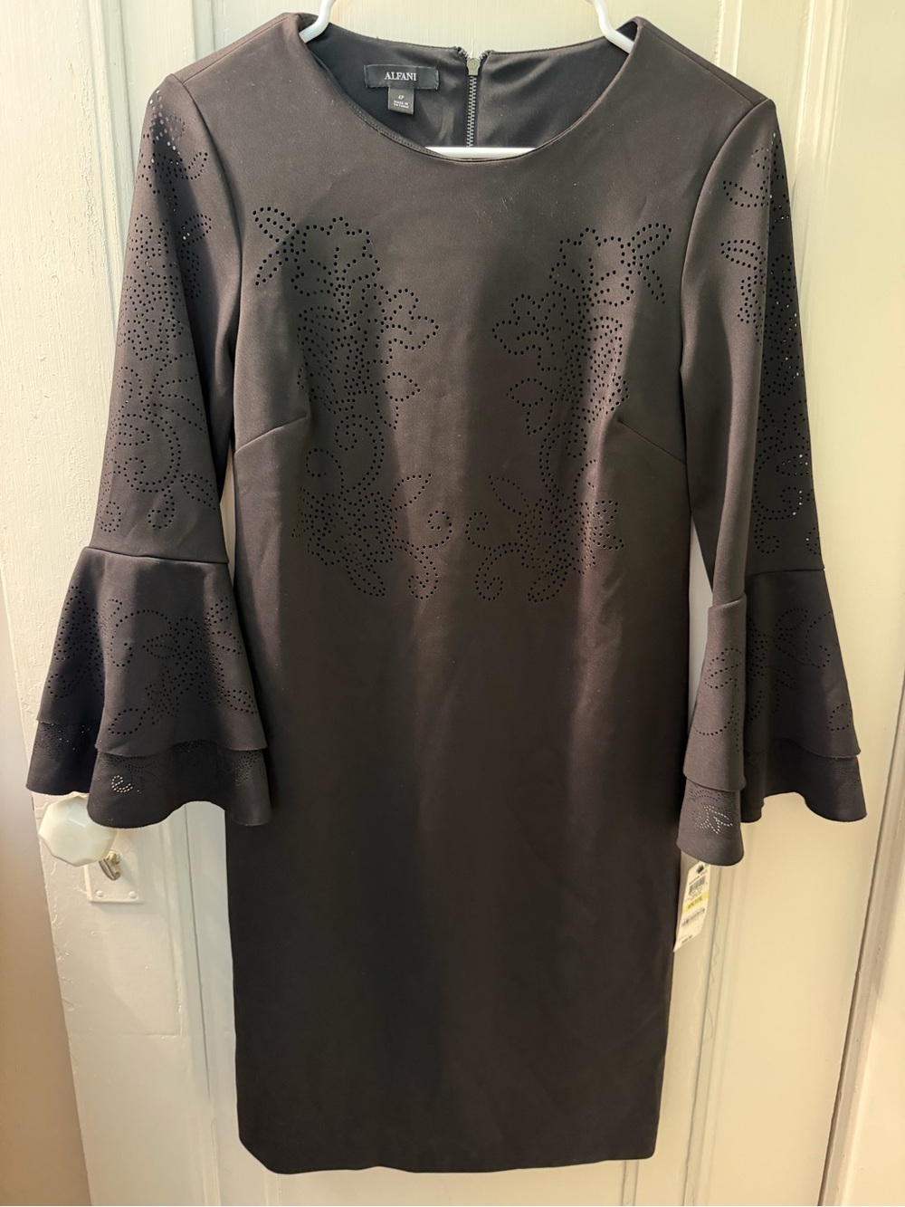 Alfani Black Laser-Cut Bell Sleeve Sheath Dress